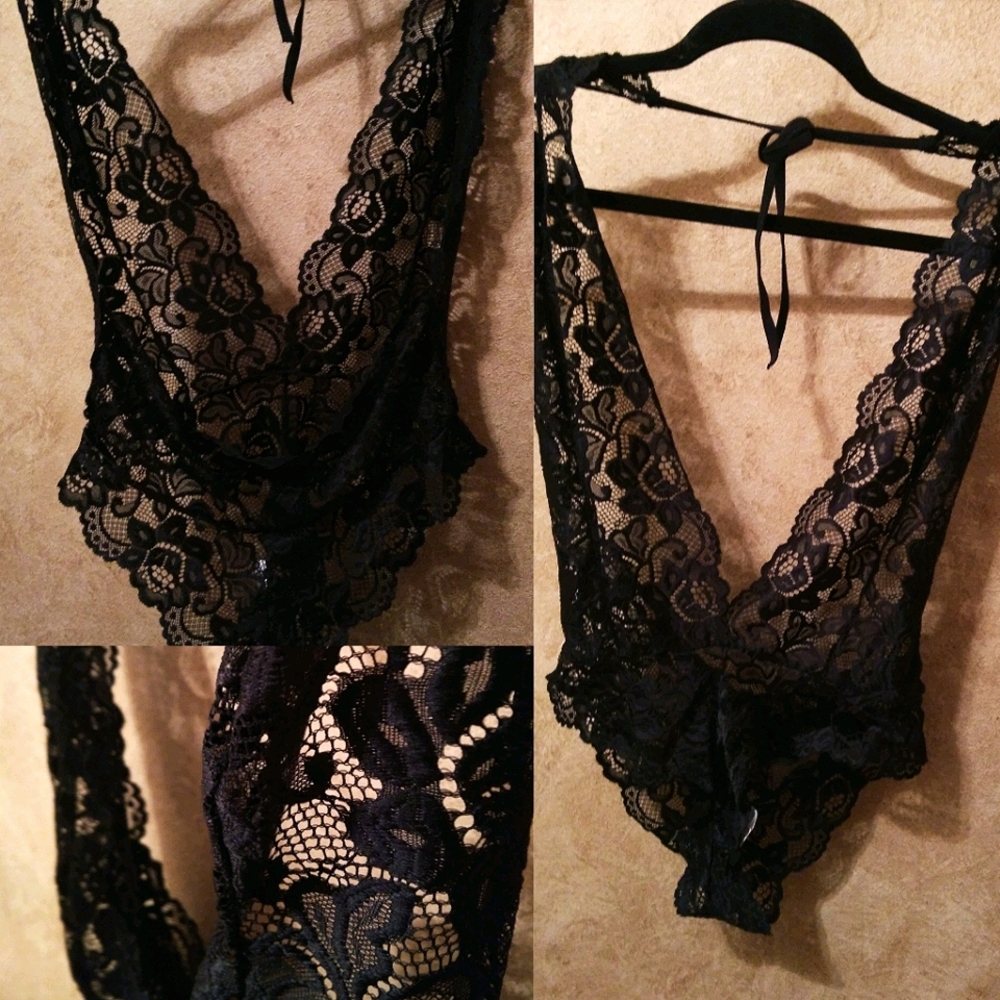 🍒3/$21 🆂🅰🅻🅴 BLACK LACE TEDDY, MED ** LIKE NEW